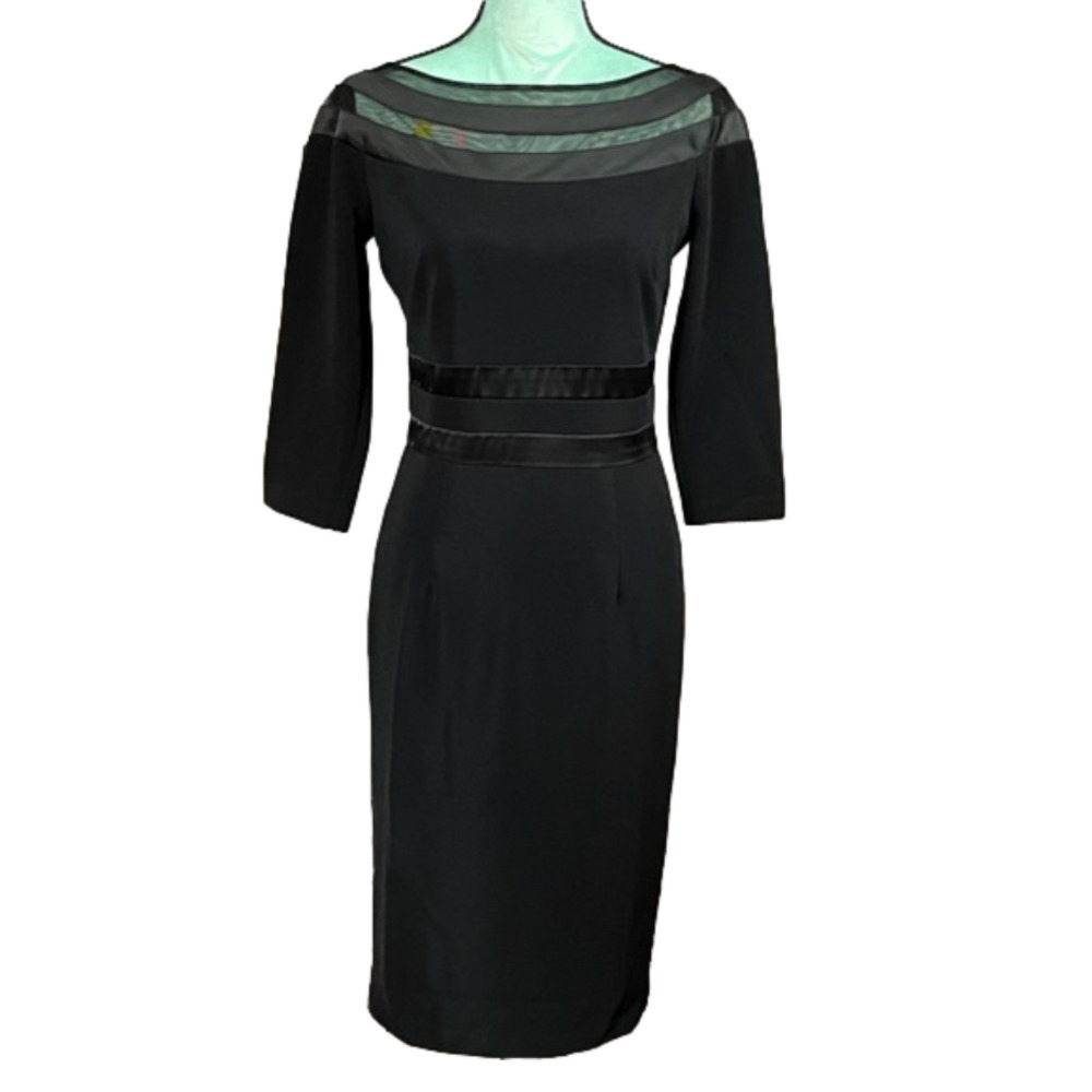 JS Collection Midi Length Boat Neck 3/4 Sleeve Little Black Dress Size 4